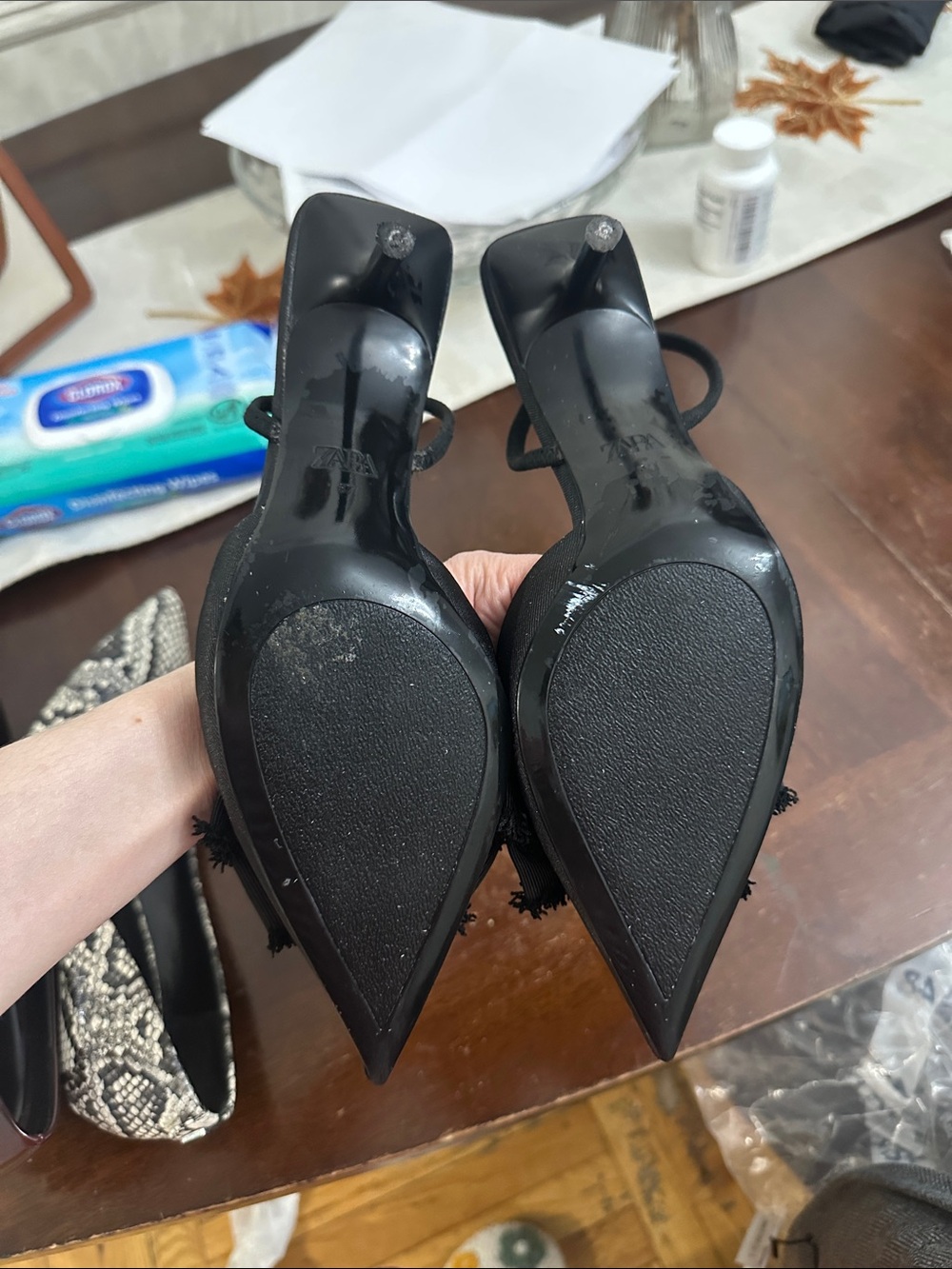 Zara Black Pointed Bow Slingbacks - Picture 2 of 5